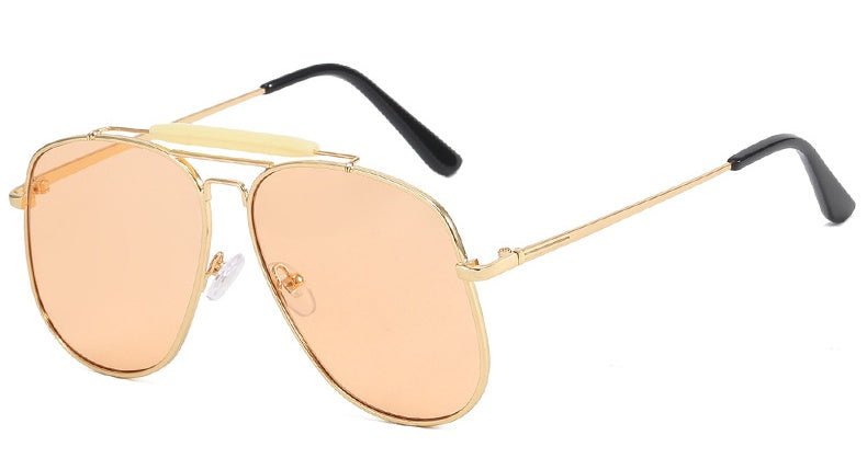 Champagne Double Bridge Sunglasses - Oversized Square Pilot Shades - HalleBeauty